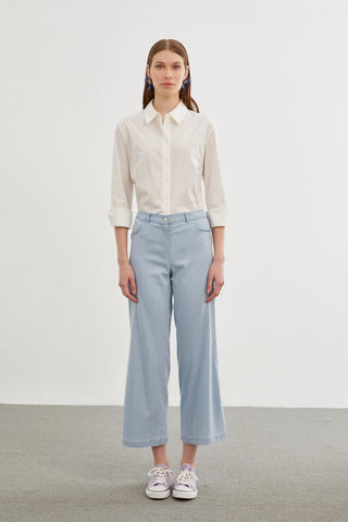 Denim Geniş Paça Buz Mavisi Pantolon 0136