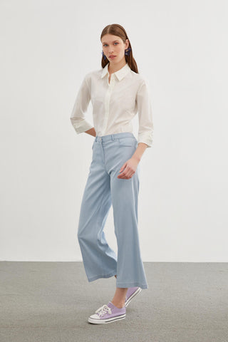 Denim Geniş Paça Buz Mavisi Pantolon 0136
