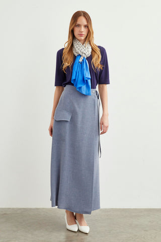 Long Indigo Skirt with Pocket Detail 0142