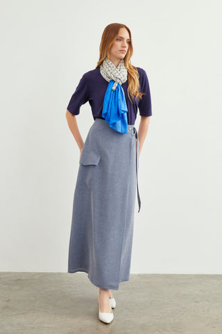 Long Indigo Skirt with Pocket Detail 0142
