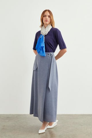 Long Indigo Skirt with Pocket Detail 0142