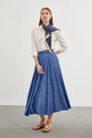 Denim A-line Blue Skirt 0144