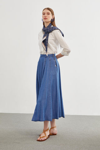 Denim A-line Blue Skirt 0144