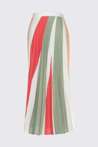 Pleated Color Block Green Skirt 0145