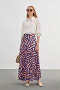 Patterned Long Pleated Orange Skirt 0155