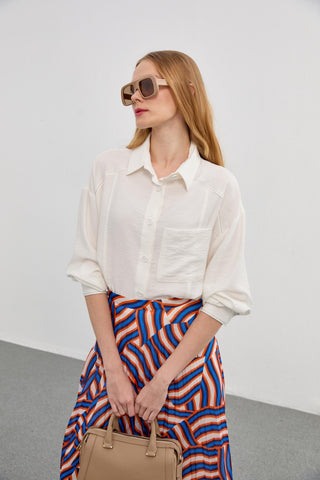 Patterned Long Pleated Orange Skirt 0155