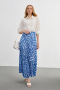 Patterned Long Pleated Skirt 0155