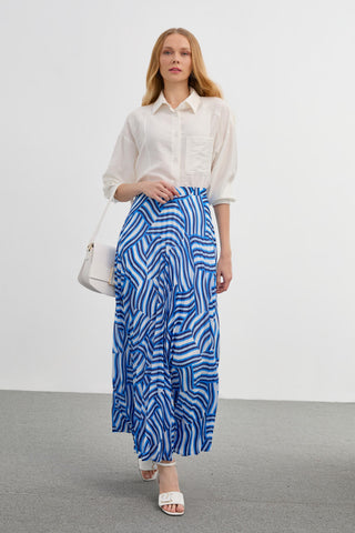 Patterned Long Pleated Skirt 0155