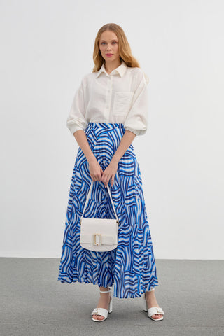 Patterned Long Pleated Skirt 0155