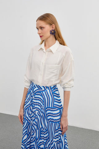 Patterned Long Pleated Skirt 0155