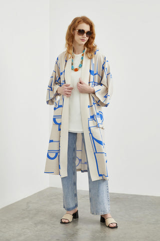 Geometrik Desenli Cep Detaylı Giy Çık Bej/saks Giy Çık 0160