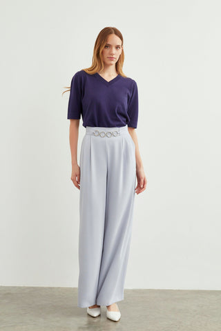 Aksesuar Detaylı Salaş Gri Pantolon 0177