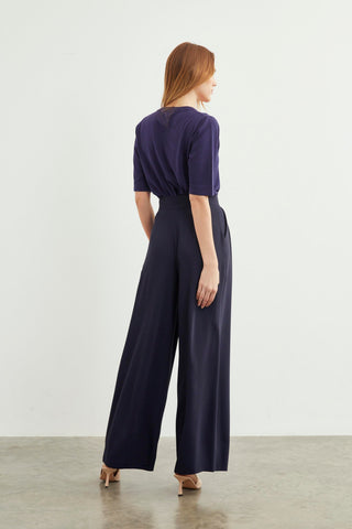 Loose-fitting navy blue trousers with accessory details 0177