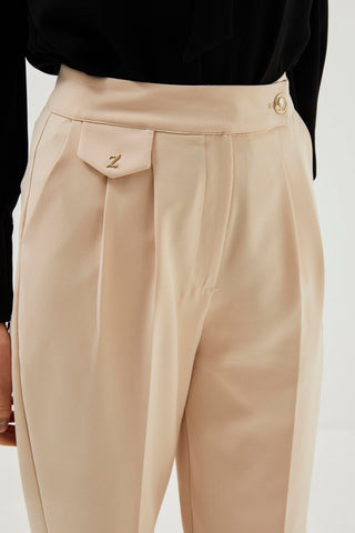 Yüksek Bel Carrot-Fit Bej Pantolon 0179