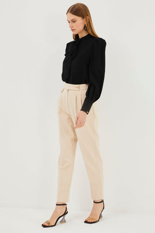 Yüksek Bel Carrot-Fit Bej Pantolon 0179