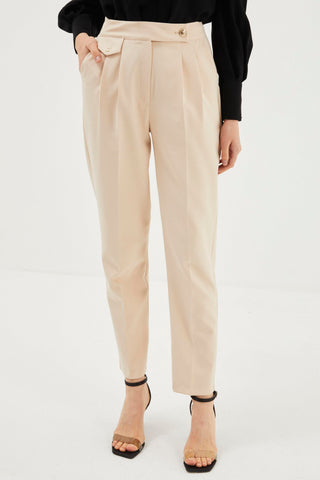 Yüksek Bel Carrot-Fit Bej Pantolon 0179