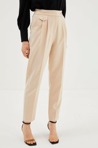 Yüksek Bel Carrot-Fit Bej Pantolon 0179