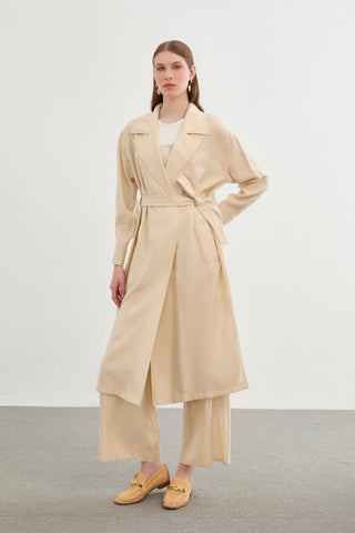 Wrap Collar Belted Ready-to-Wear Beige 0189