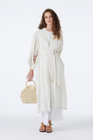 Loose-fitting, ready-to-wear beige dress with pockets and belt detail, - Zhre Loose-fitting, ready-to-wear beige dress with pockets and belt detail, - Zhre