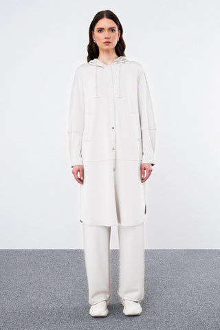 Comfort Hooded Sweatshirt with Chain Detail, Off-White, 0204