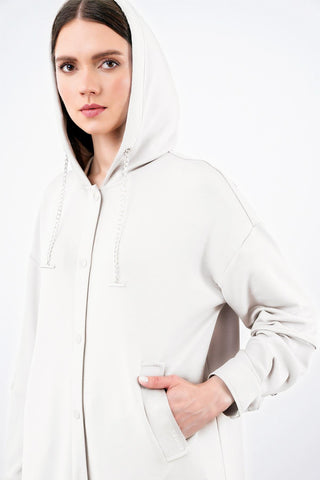 Comfort Hooded Sweatshirt with Chain Detail, Off-White, 0204