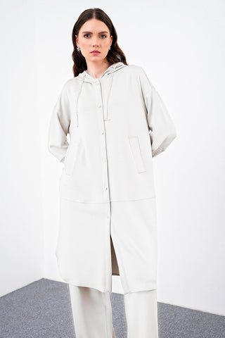 Comfort Hooded Sweatshirt with Chain Detail, Off-White, 0204