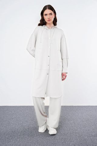 Comfort Hooded Sweatshirt with Chain Detail, Off-White, 0204