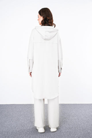Comfort Hooded Sweatshirt with Chain Detail, Off-White, 0204