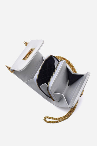 Minimal Zincir Çapraz Askılı Kirli Beyaz Çanta 0322