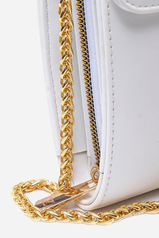 Minimal Zincir Çapraz Askılı Kirli Beyaz Çanta 0322