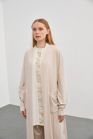 Payet Detaylı Yağ Yeşili Üçlü Kombin Bej Takım 1281