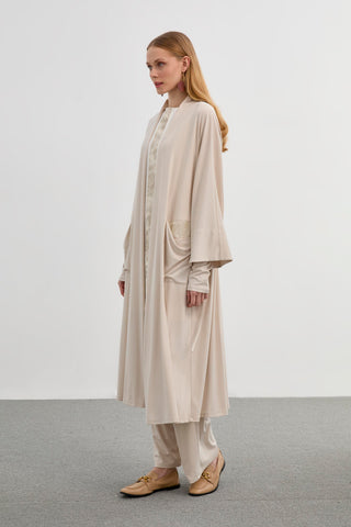 Payet Detaylı Yağ Yeşili Üçlü Kombin Bej Takım 1281