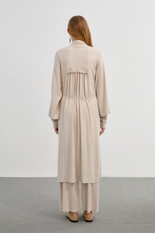 Payet Detaylı Yağ Yeşili Üçlü Kombin Bej Takım 1281