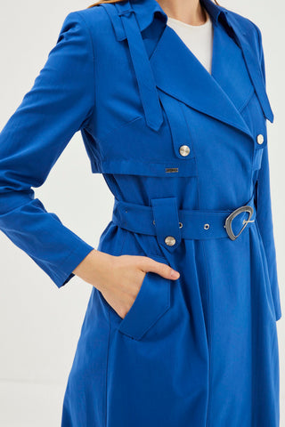 Double-Breasted Collar and Belted Aviator Trench Coat 12922