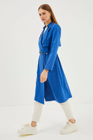 Double-Breasted Collar and Belted Aviator Trench Coat 12922