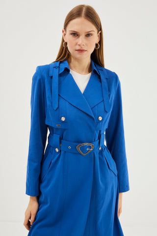 Double-Breasted Collar and Belted Aviator Trench Coat 12922