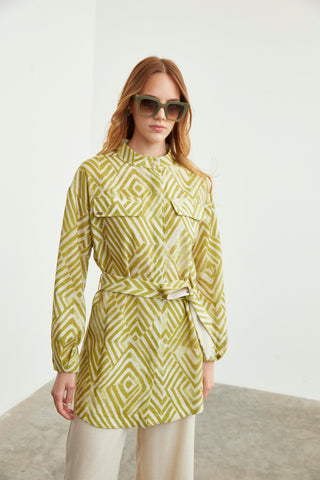 Patterned Belt Detail Two-Piece Set Olive 1292
