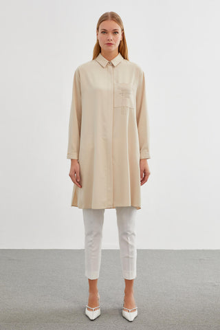 Long Beige Tunic with Pocket Detail 1327