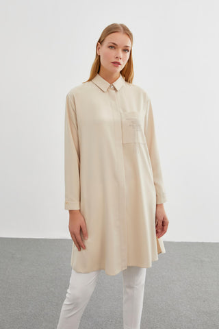 Long Beige Tunic with Pocket Detail 1327