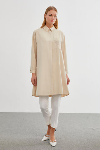 Long Beige Tunic with Pocket Detail 1327