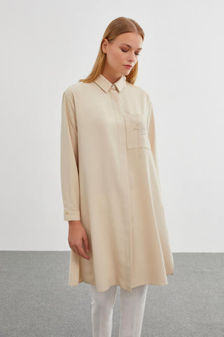 Long Beige Tunic with Pocket Detail 1327