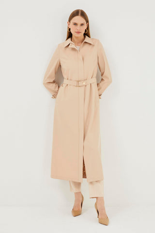 Shirt Collar Belt Detail Stone Embellished Trench Coat 13465