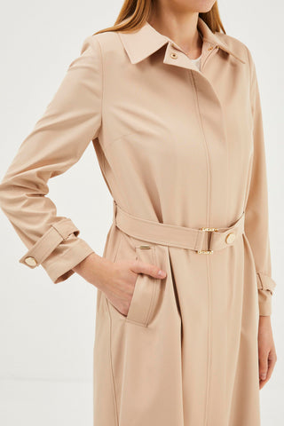 Shirt Collar Belt Detail Stone Embellished Trench Coat 13465