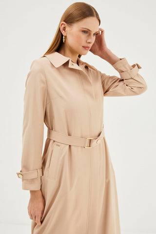 Shirt Collar Belt Detail Stone Embellished Trench Coat 13465