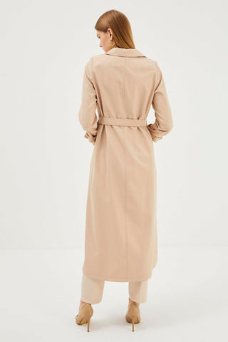 Shirt Collar Belt Detail Stone Embellished Trench Coat 13465