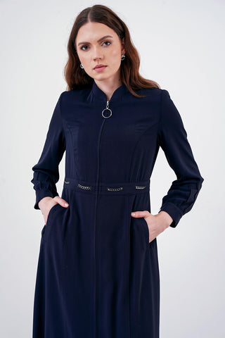 Zincir Detaylı Pardesü Lacivert Pardesü 13485