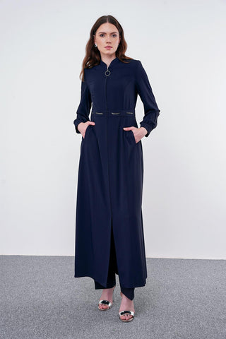 Zincir Detaylı Pardesü Lacivert Pardesü 13485