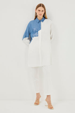 Sequined Detail Ecru/Salmon Ecru/Blue Tunic 1445