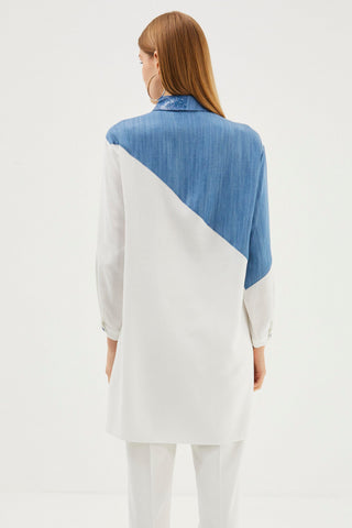 Sequined Detail Ecru/Salmon Ecru/Blue Tunic 1445