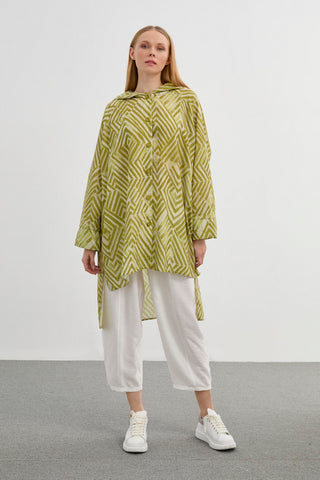 Hooded, Button-Front, Olive Green Tunic 1448